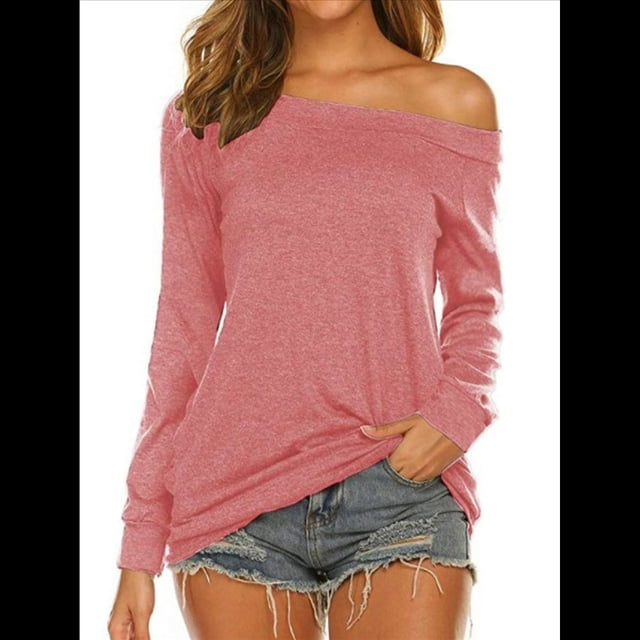 Blusa de Larga con Cuello y Hombros Descubiertos para Mujer Rosa S