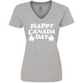 thumbnail image 3 of Inktastic Happy Canada Day with Distressed Maple Leaves Women's V-Neck T-Shirt, 3 of 5
