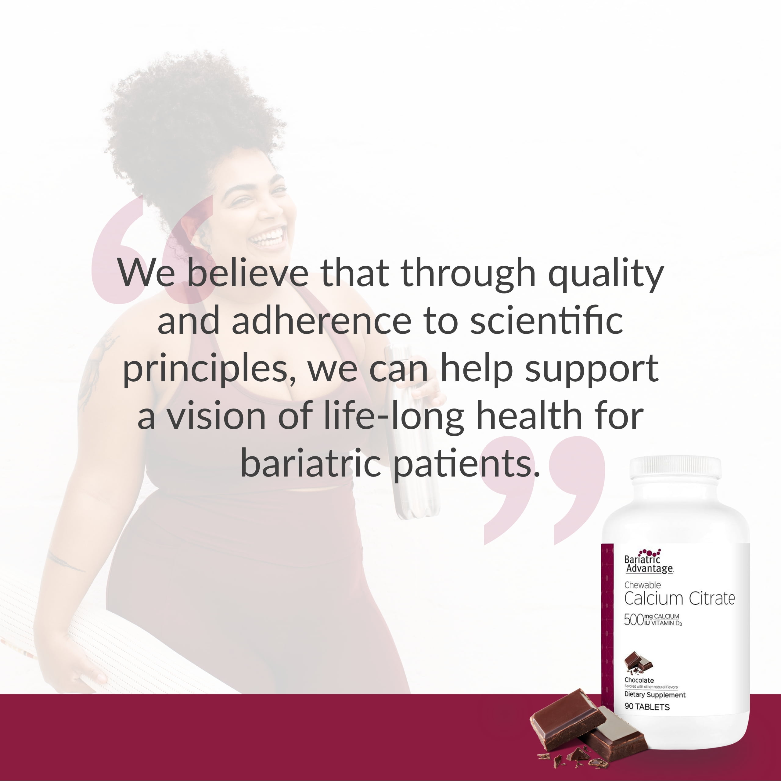 Bariatric Advantage Calcium Citrate Chewable 500 mg - For Bariatric Surgery Patients - High-Potency, Easy-Digest Tablets - Calcium Citrate - Bone Strength Supplements* - 90 Count - Chocolate