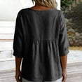 thumbnail image 6 of Lenpel Womens Cotton Linen Tops V Neck 3/4 Sleeve Solid Color Shirts Casual Loose Fit Fashion Lace Patchwork Blouses, 6 of 7