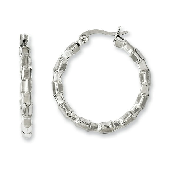 Chisel Stainless Steel Polished & Textured Round Hoop Earrings