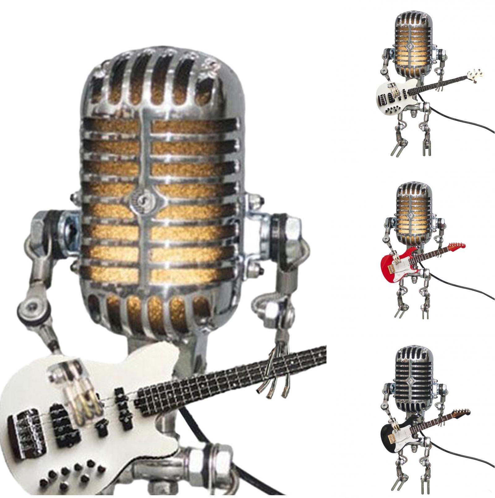 Cheers.US Robot Lamp Retro Microphone Head Iron Guitar Playing Robot