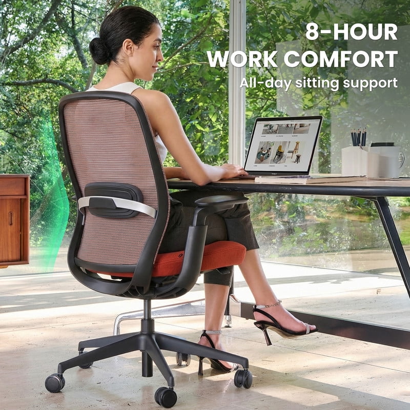COLAMY Aether Ergonomic Mesh Office Chair, One-Touch Easy Adjust Managerial Desk Chair with Levitating Seat Cushion & Pilot-Level Sync Armrests, 300 LBS Mid Back Mesh Computer Chair, Orange