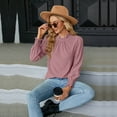 thumbnail image 2 of SWSMCLT Women's Summer Button Bishop Sleeve Elegant Soft Blouse Ruffle Shirt Loose Casual Thin Blouse Shirt Dark Pink Medium, 2 of 4