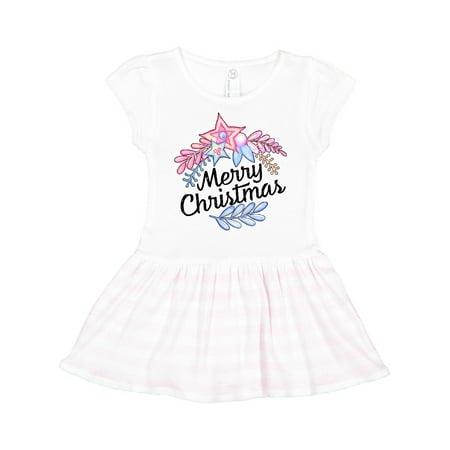 

Inktastic Merry Christmas Pink and Blue Flowers Gift Toddler Girl Dress