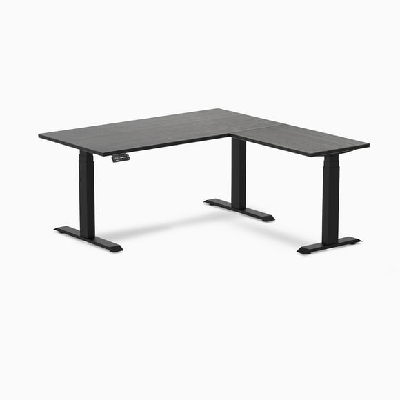 Desky Bureau Assis-Debout en Forme de L en Bambou - Bambou Foncé / 60 x 30 x 62 x 20 Pouces / Noir Mat