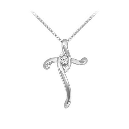 Fine Jewelry Vault UBNPD31610W14CZ Cubic Zirconia Holy Cross Pendant in 14K White Gold with Free 16 in. Chain
