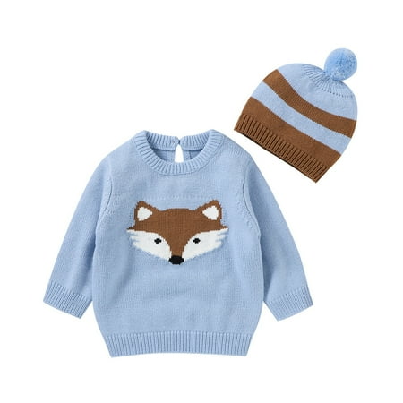 

Youmylove Pullover Sweatshirt Tops Cotton Blouse Boys Sweater Cartoon Infant Girls Baby Hat Knitted Outfits Boys Tops Children Clothing