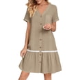 thumbnail image 2 of LIaqionyy Women Button down Dress Loose Summer Cotton Linen Dresses Short Sleeve Tunic Casual Sundresses, 2 of 7