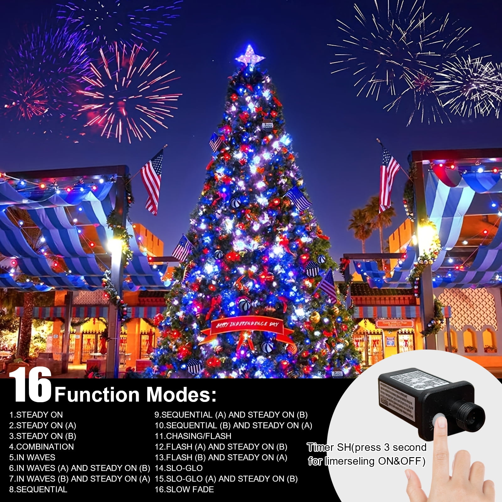 99FT 300 LED String Lights, White/Red/Blue Fairy Lights Plug in, 16 Modes Transparent Wire, 29V Low Voltage for Indoor Outdoor Christmas Wedding Party Decoration