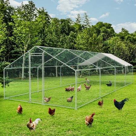 TOETOL Metal Chicken Coop with Run Walkin Poultry Habitat Supplies with Waterproof and Anti-Ultraviolet Cover for Backyard Farm Garden Cage for Rabbits/Cats/Dogs