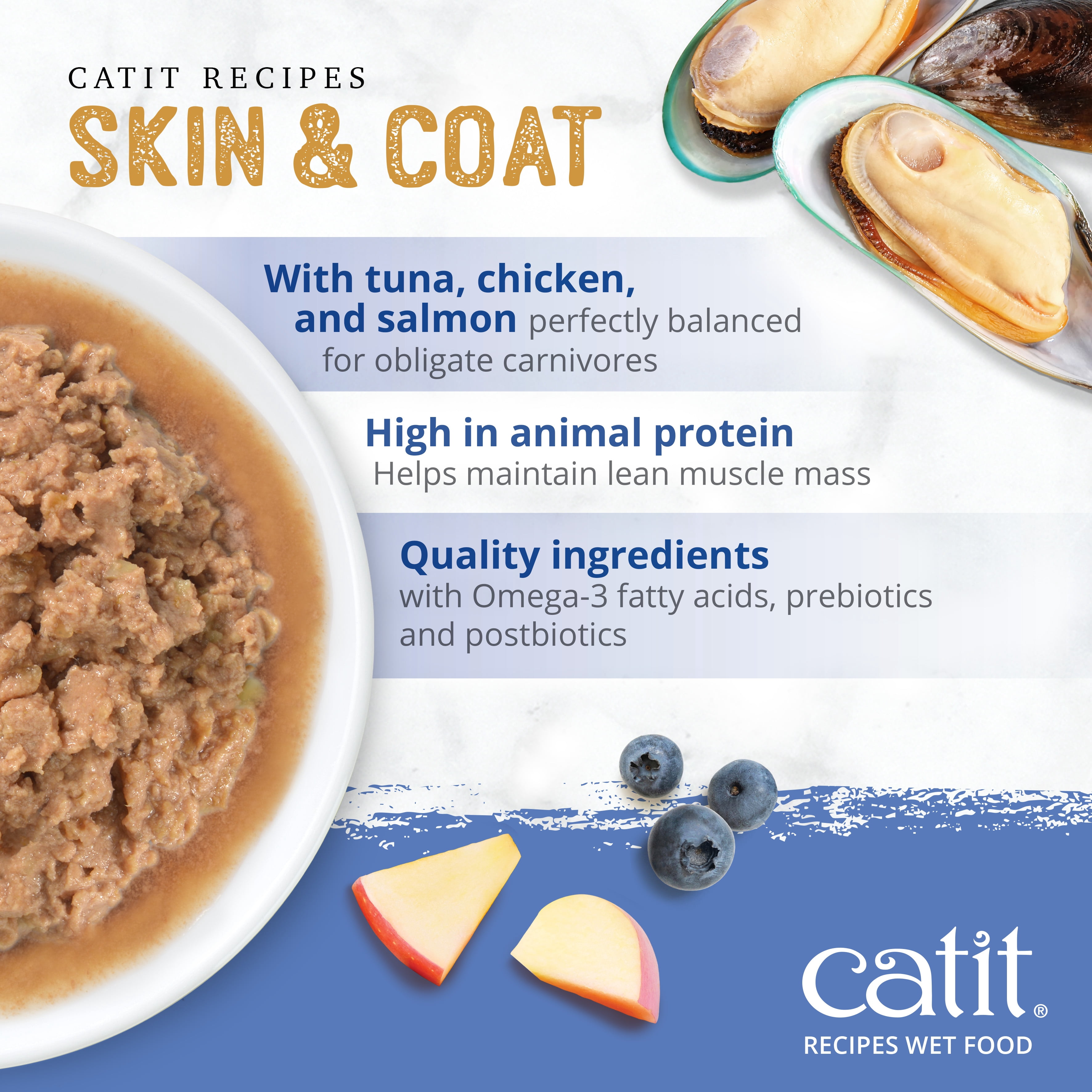 Catit Recipes Skin & Coat Seafood & Chicken Entree in Bone Broth for Adult Cats 85 G