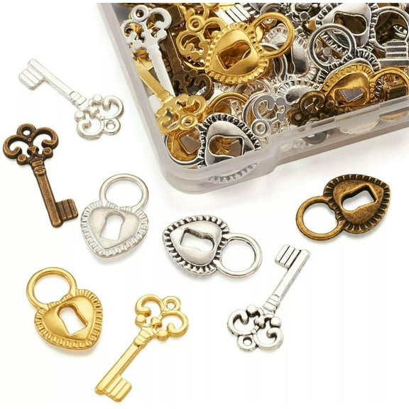 U8MO 8 Heart Lock and Key Charms Assorted Lot Bronze Gold Silver Key to My Heart