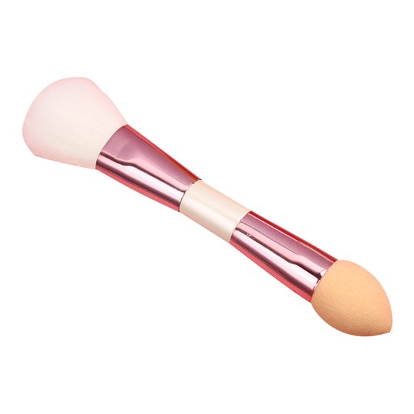 Brocha de maquillaje doble multifunción, brocha para polvos, colorete, esponja y maquillaje en polvo.