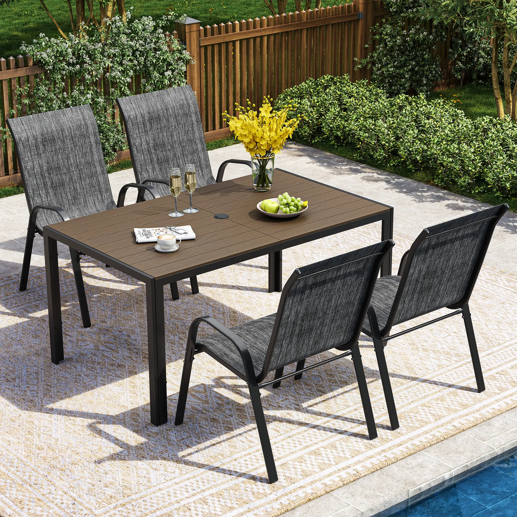 UDPATIO Patio Chairs Set of 5, Outdoor Dining Chairs High Back with All Weather Breathable Textilene, Metal Frame for Lawn Garden Backyard Deck,Dark Grey