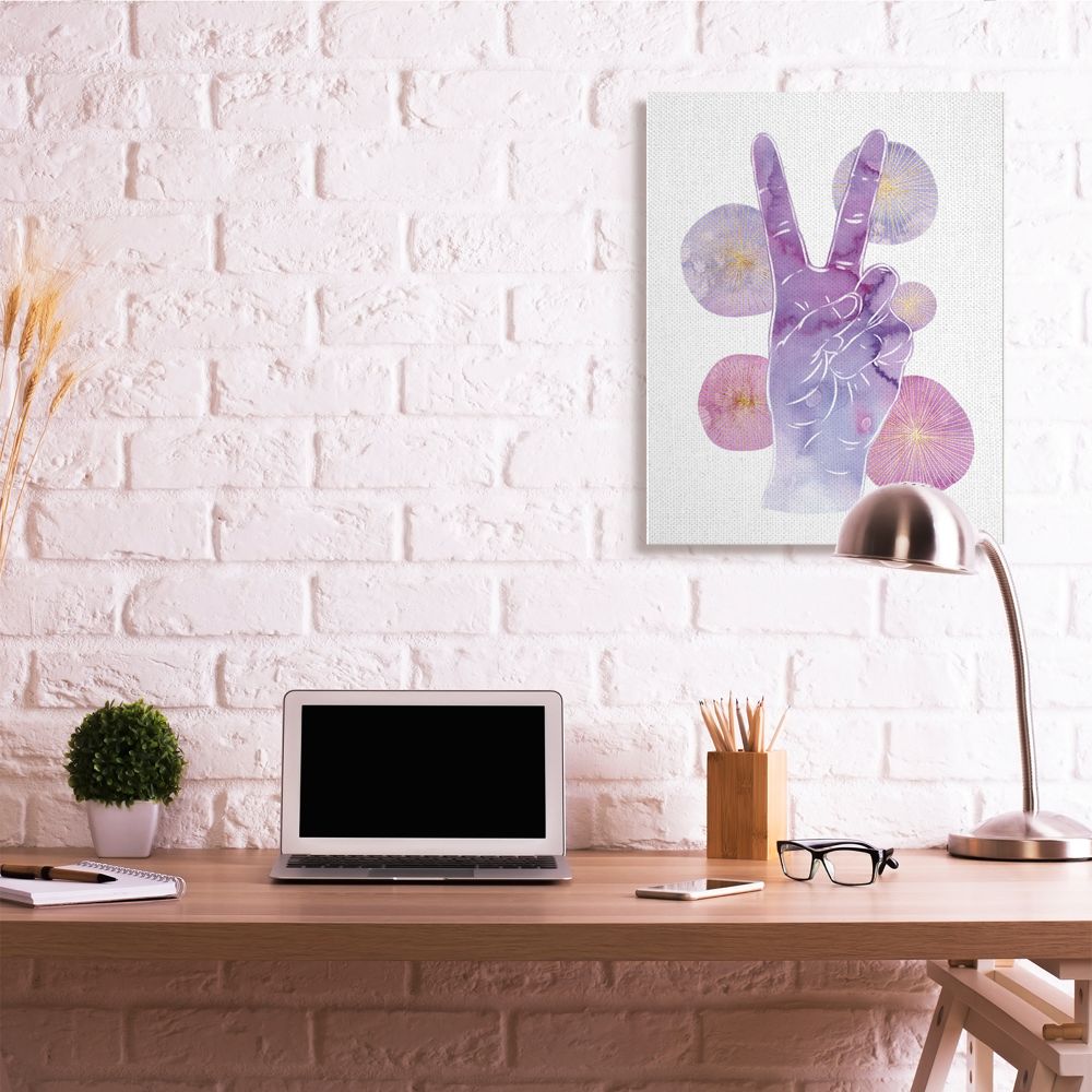 Stupell Industries Purple Watercolor Peace Hand Sign with Abstract Shapes Designed by Ziwei Li