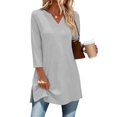 thumbnail image 2 of 3/4 Length Sleeve Womens Tops V Neck Shirts Dressy Casual Fashion Trendy Curved Hem Shirts 2026, 2 of 7