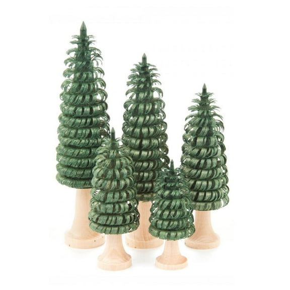 Alexander Taron Set of 5 Shaved Green Wood with Trunk Marigold Table Top Christmas Trees 4.25“