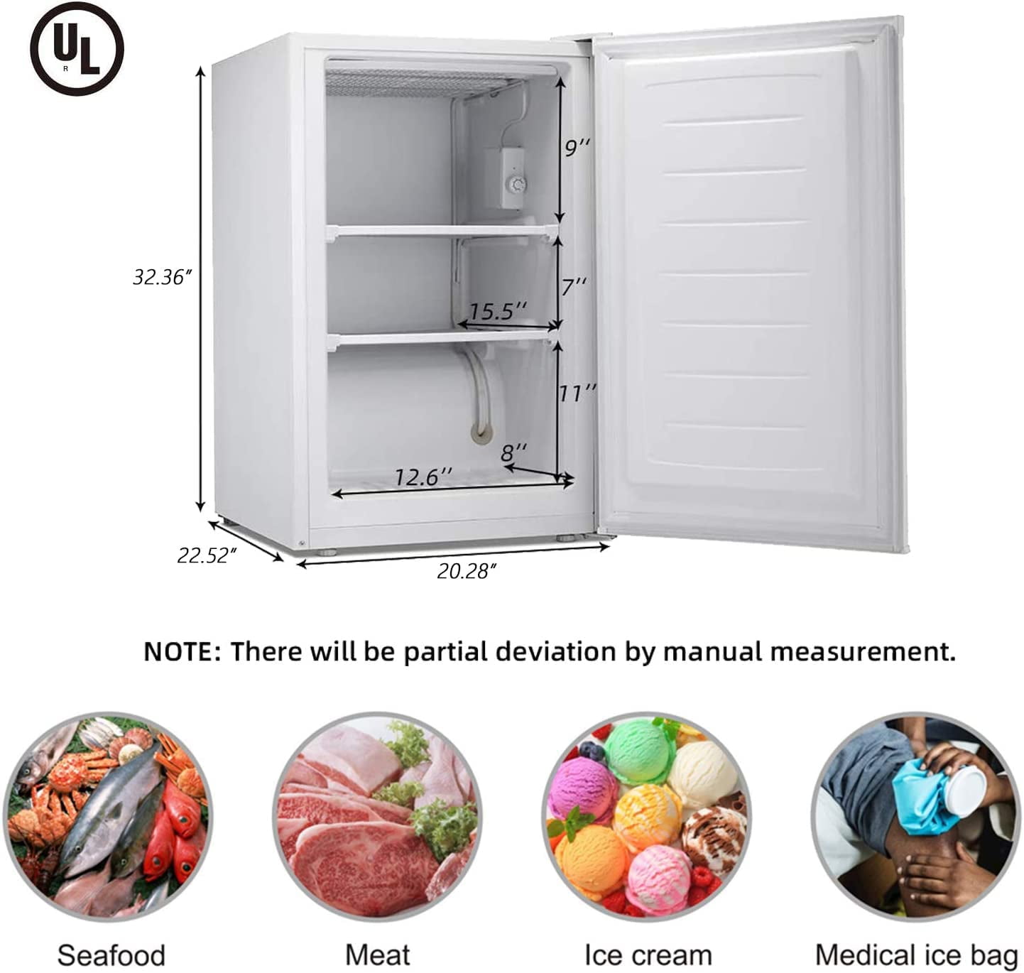KNDKO 3.2Cu.ft Upright Freezer, Mini Freezer with Removable Shelves, Adjustable Thermostat for Home/Kitchen/Office, WHITE