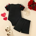 thumbnail image 6 of Baby Girl Outfits Girls Short Sleeve Letter Prints Romper Bodysuit Ribbed Shorts Outfits Toddler Girl Clothes Black 6 Months-9 Months, 6 of 6