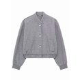 thumbnail image 1 of Females Solid Color Jacket Spring Casual Cropped Jackets Long Sleeve Zip Up Jacket Coat Outwear Grey S, 1 of 5