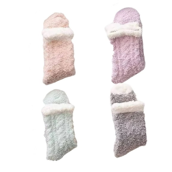 AUQ 4Pairs Socks Warm Protection Fuzzy Socks,Soft Coral Fleece Comfortable Touch Long Socks,Style1