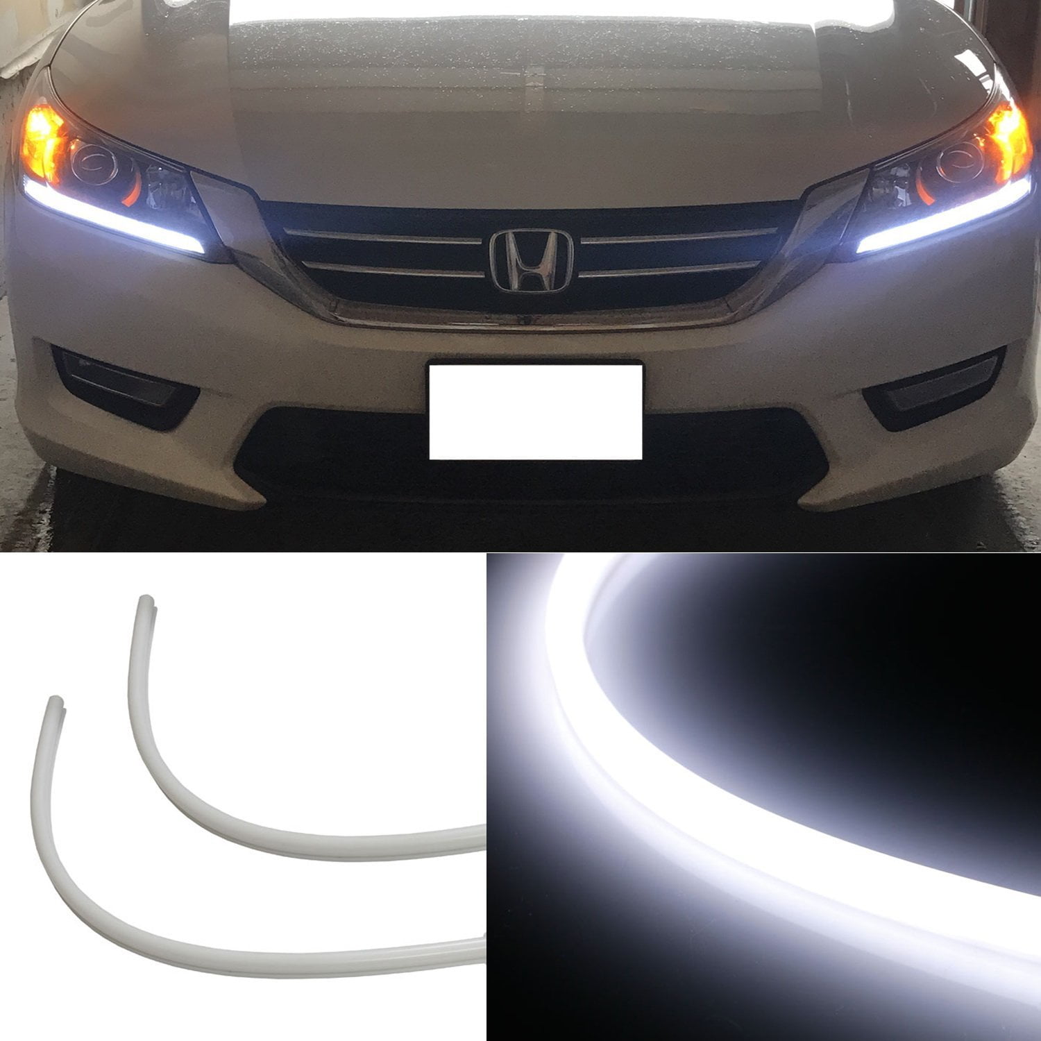 Fits 2013-2015 Honda Accord {LED BAR DRL} Smoke/Clear Corner Projector Headlight
