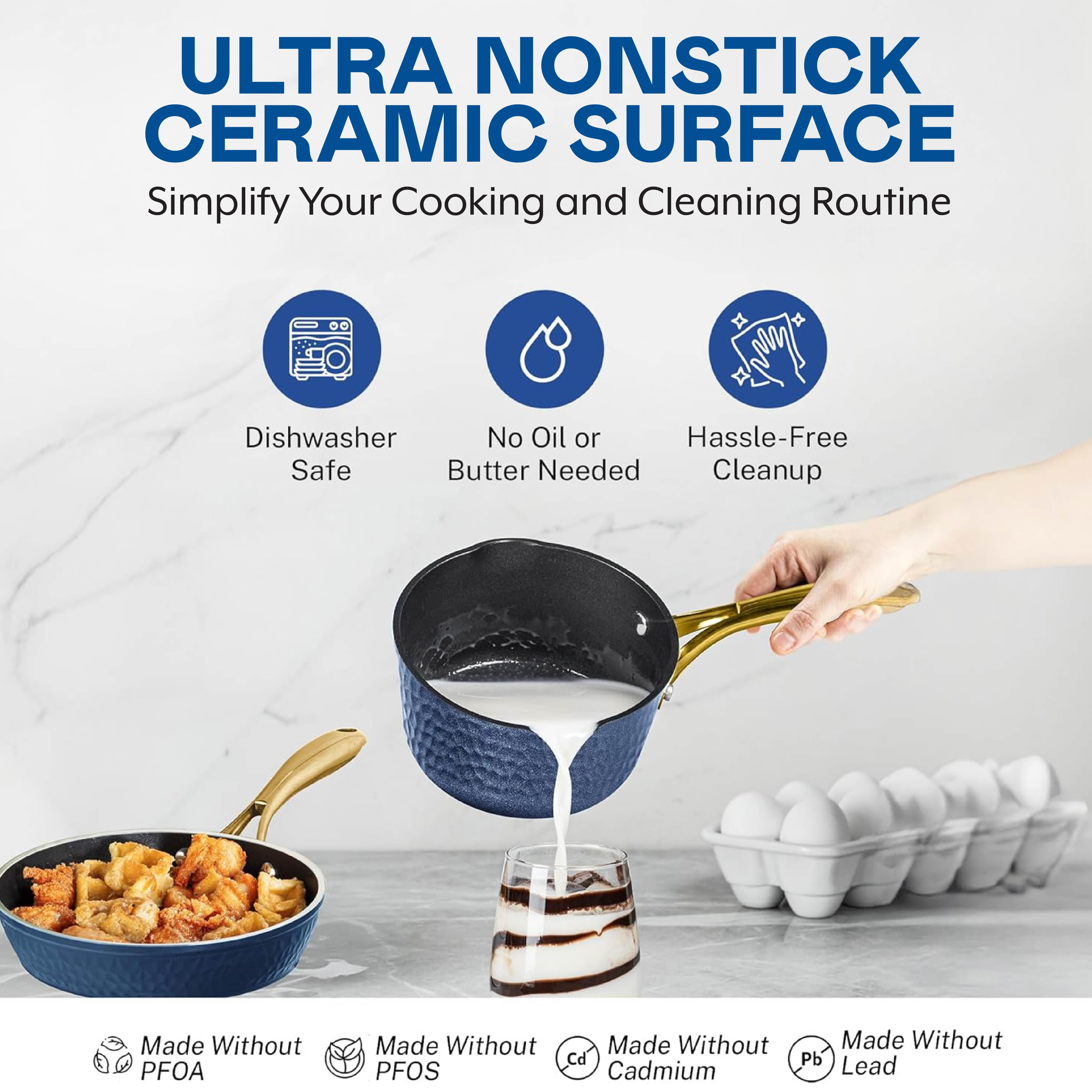 Granitestone 15 Pc Hammered Pots and Pans Set Non stick Cookware Set Pot and Pan Set Nonstick with Utensils, Induction Ready & Dishwasher Safe, Charleston Collection