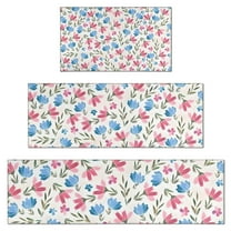 Pioneer Flower Floral Print Pattern Kitchen Rugs Sets Of 3,Kitchen Runner Rugs Non Skid Washable,Decorative Kitchen Floor Mats for Kitchen,Sink,Laundry,17"x30" 17"x47" 17"x59"