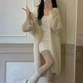 thumbnail image 4 of Women Winter Coat Long Sleeves Thickened Plush Solid Color Mid-calf Length Cozy Cardigan Temperature Lock Windproof Overcoat, 4 of 8