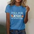 thumbnail image 2 of Women Funny Christian T-Shirts Thanksgiving Fall for Jesus He Never Leaves Short Sleeve Tees Casual Crewneck Loose Tops, 2 of 4