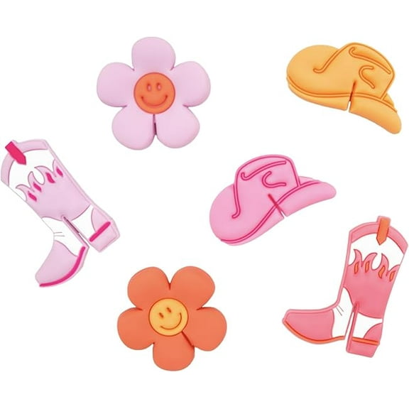 NPW Pink Rodeo Western Drink Markers, Set of 6, Silicone Wine Charms, Cowboy Drink Markers, Bachelorette Party Decorations