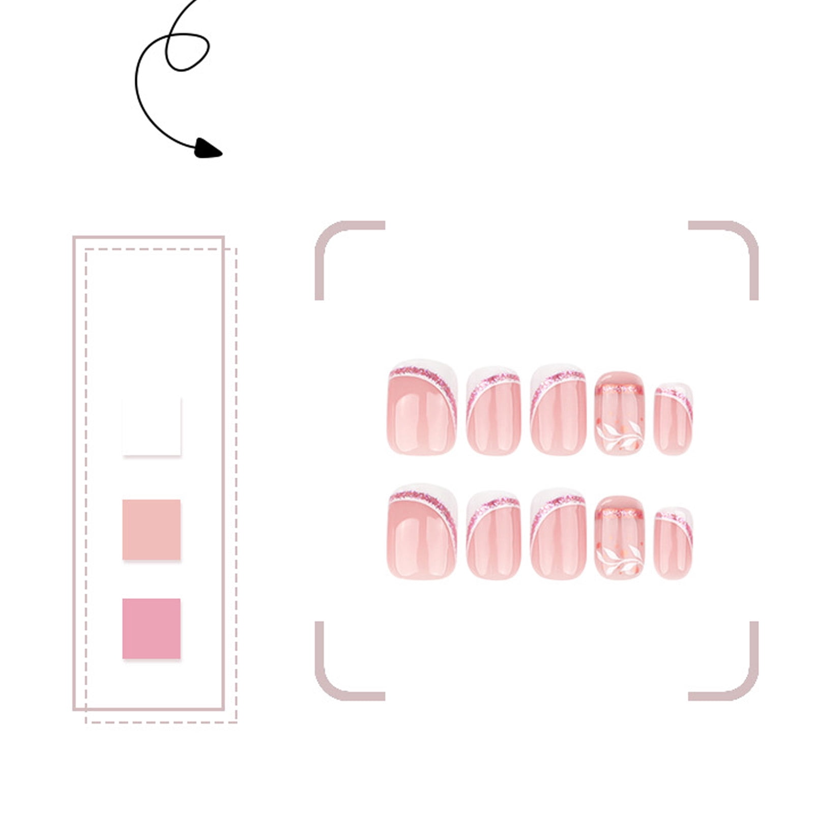 24 Pcs French Tip Press On Nails Short Square False Nails Leaf Acrylic Nails Simple Full Covers On Nails for Woman