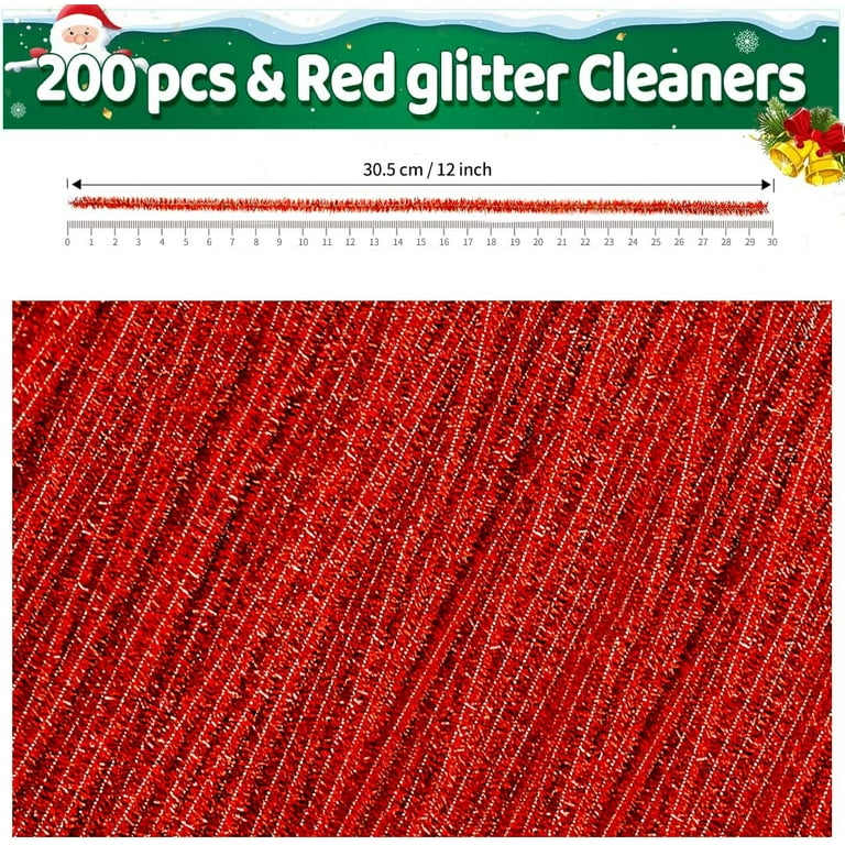 TOCOLES 200psc Red Glitter Pipe Cleaners, Glitter Chenille Stems, Pipe Cleaners for Crafts, Pipe Cleaner Crafts, Art and Craft Supplies, Christmas Pipe