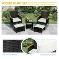 thumbnail image 4 of 5 Piece Outdoor Patio Furniture Set with Table&Ottoman Outdoor Furniture Patio Set Bistro Wicker Patio Set of 2 Patio Conversation Sets for Porch Balcony Deck(Black Wicker&White Cushion), 4 of 7