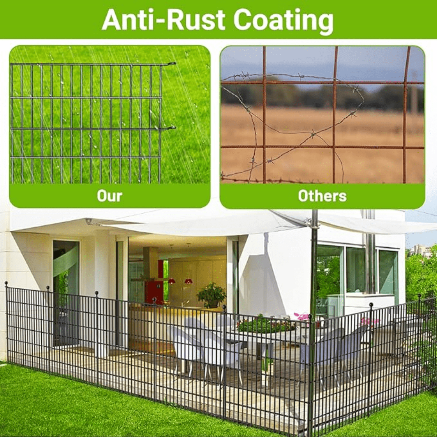5 Panels No Dig Decorative Outdoor Garden Fence for Yard, 32 in(H) X 11.8 ft(L) Animal Barrier Fencing Rustproof Metal Wire Panel Border for Dog, Rabbits, and Patio Temporary Ground Stakes