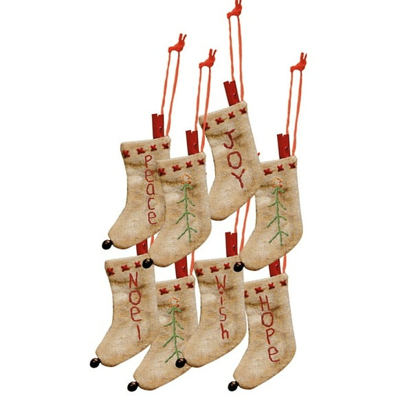 Set of 8 Rustic TINY STOCKINGS Christmas Ornaments, from Primitives by Kathy