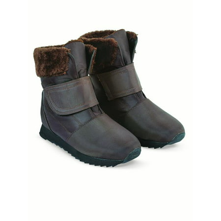 Warm Fur Trimmed Ice Gripper Boots, 7, Brown