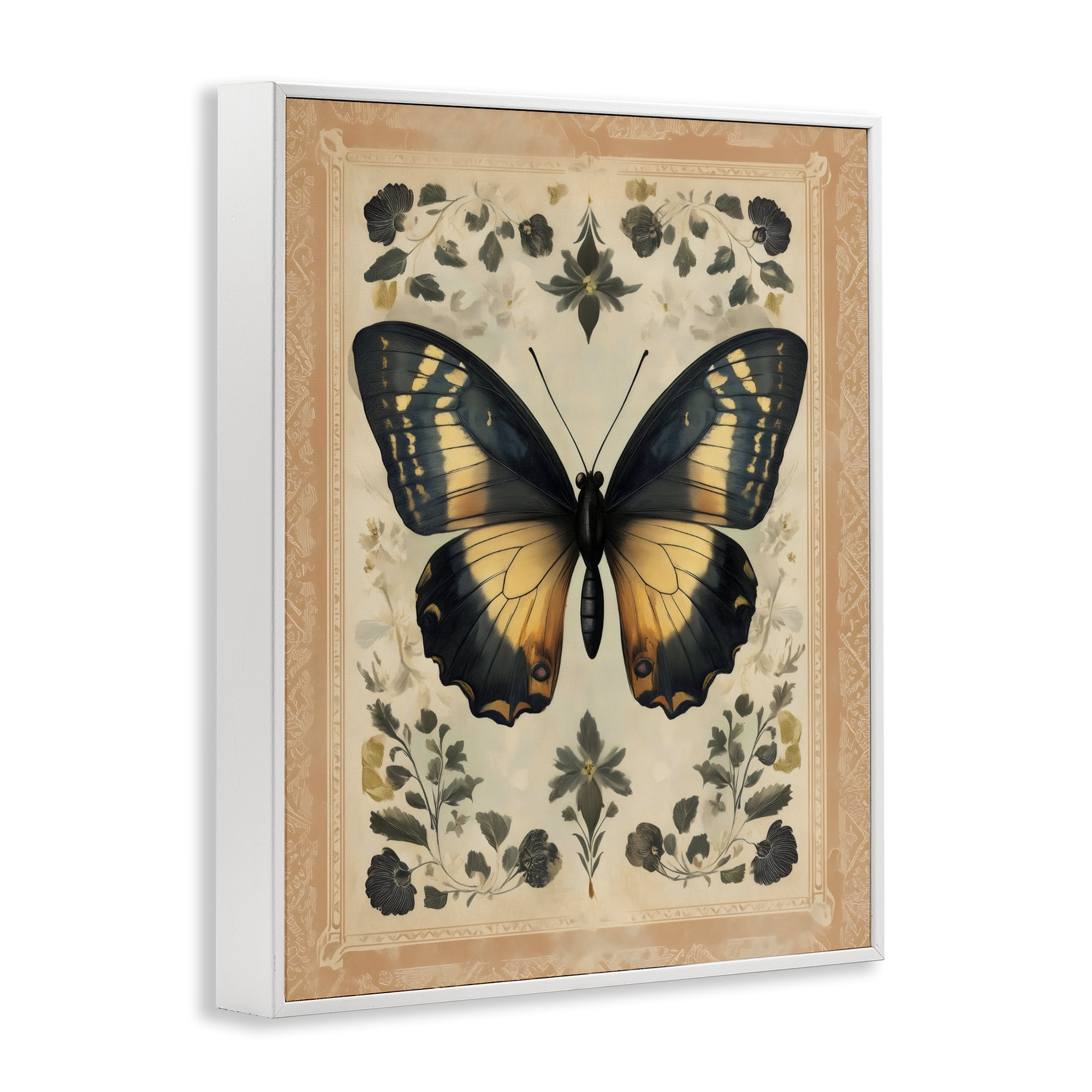 Stupell Industries Vintage Butterfly Botanical Illustration White Framed Giclee Art, design by Arlington Prints