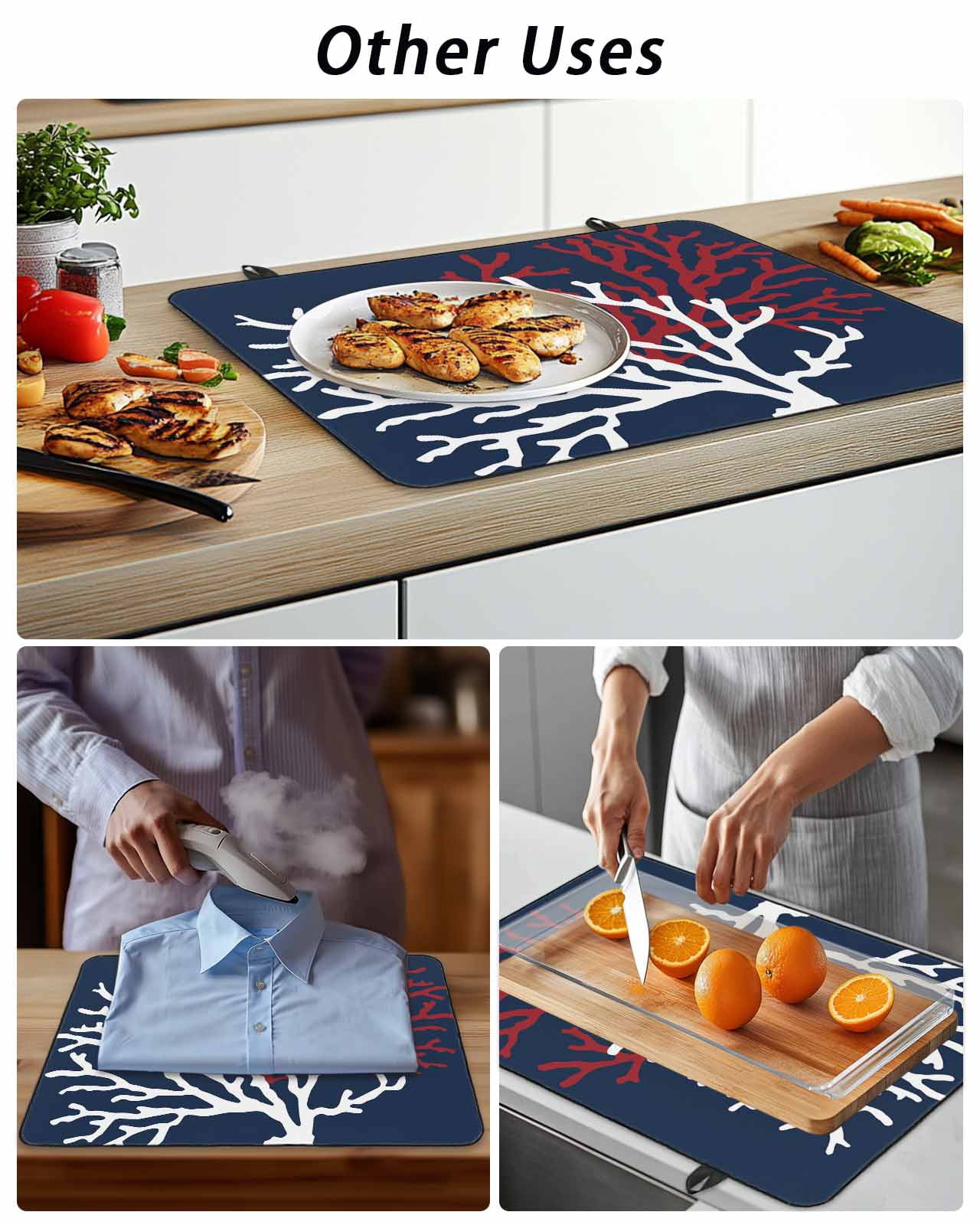 Stove Top Covers for Electric Stove, Red White Coral Glass Stovetop Cover Protector, Summer Ocean Nautical Coastal Navy Blue Induction Cooktop Protector Oven Mat for Kitchen Countertop 24"x21"