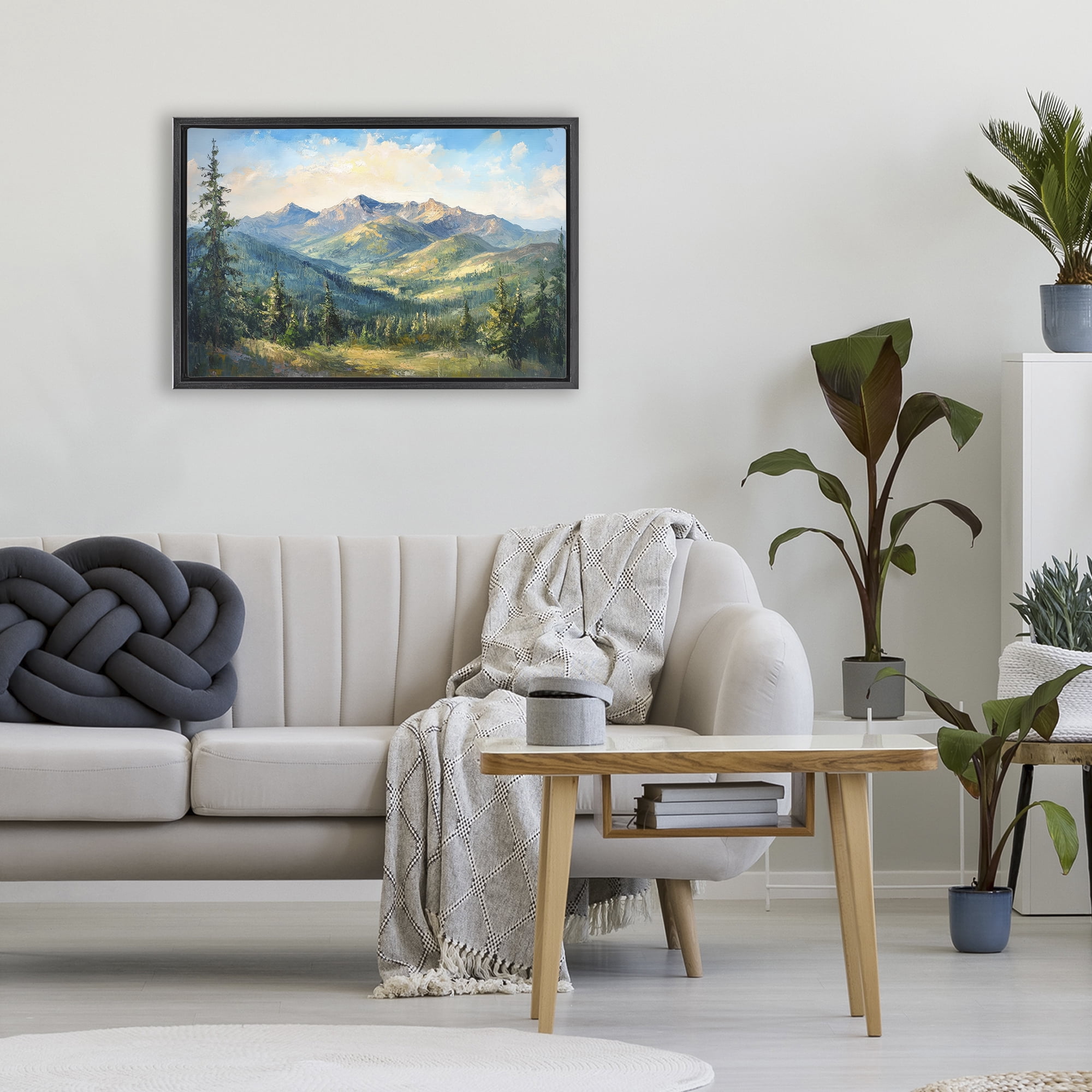 Stupell Industries Valley In The Mountains Black Framed Floater Canvas Wall Art, design by Petal Prints Design
