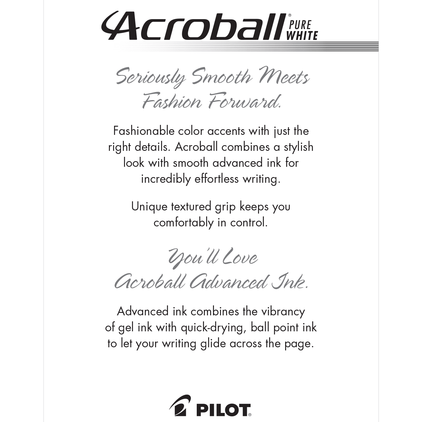 Pilot Acroball PureWhite Advanced Ink Pens, Fine Point (0.7 mm), Black Ink, 12 Count