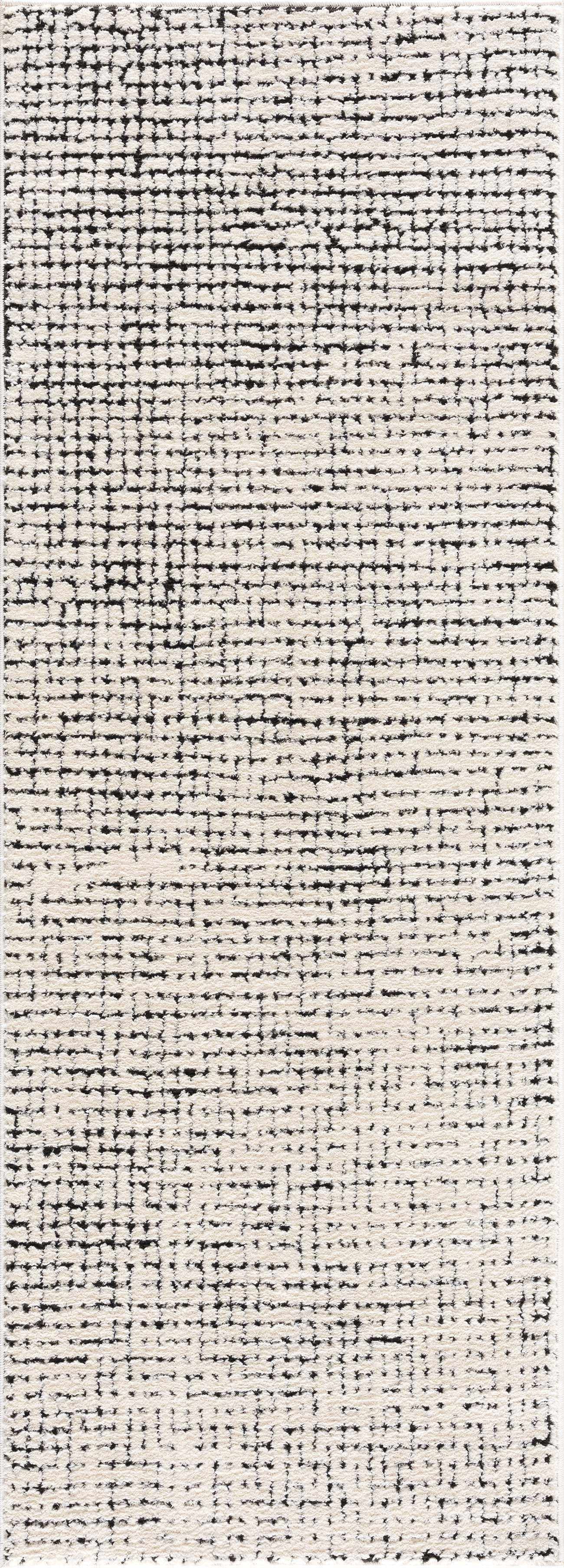 Hauteloom Keita Hallway, Kitchen Runner Rug - Modern Boho - Farmhouse Mosaic Carpet - High Pile - Cream, Black - 2'8" x 7'3"