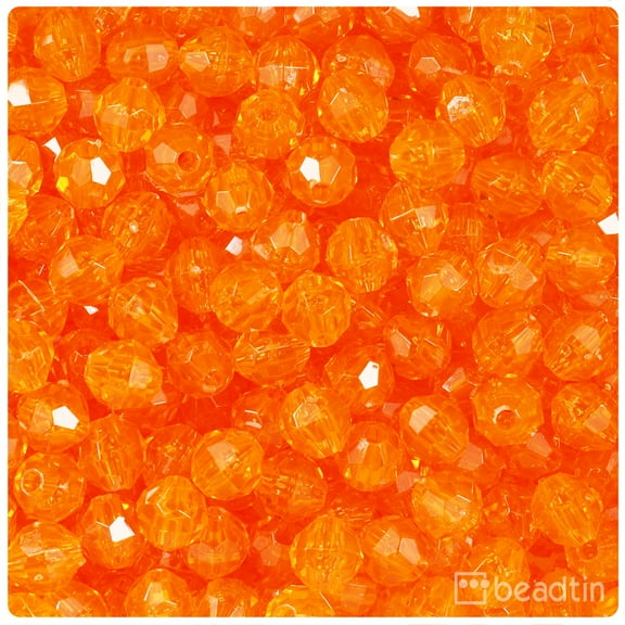 BeadTin Orange Transparent 8mm Faceted Round Craft Beads (450pcs)