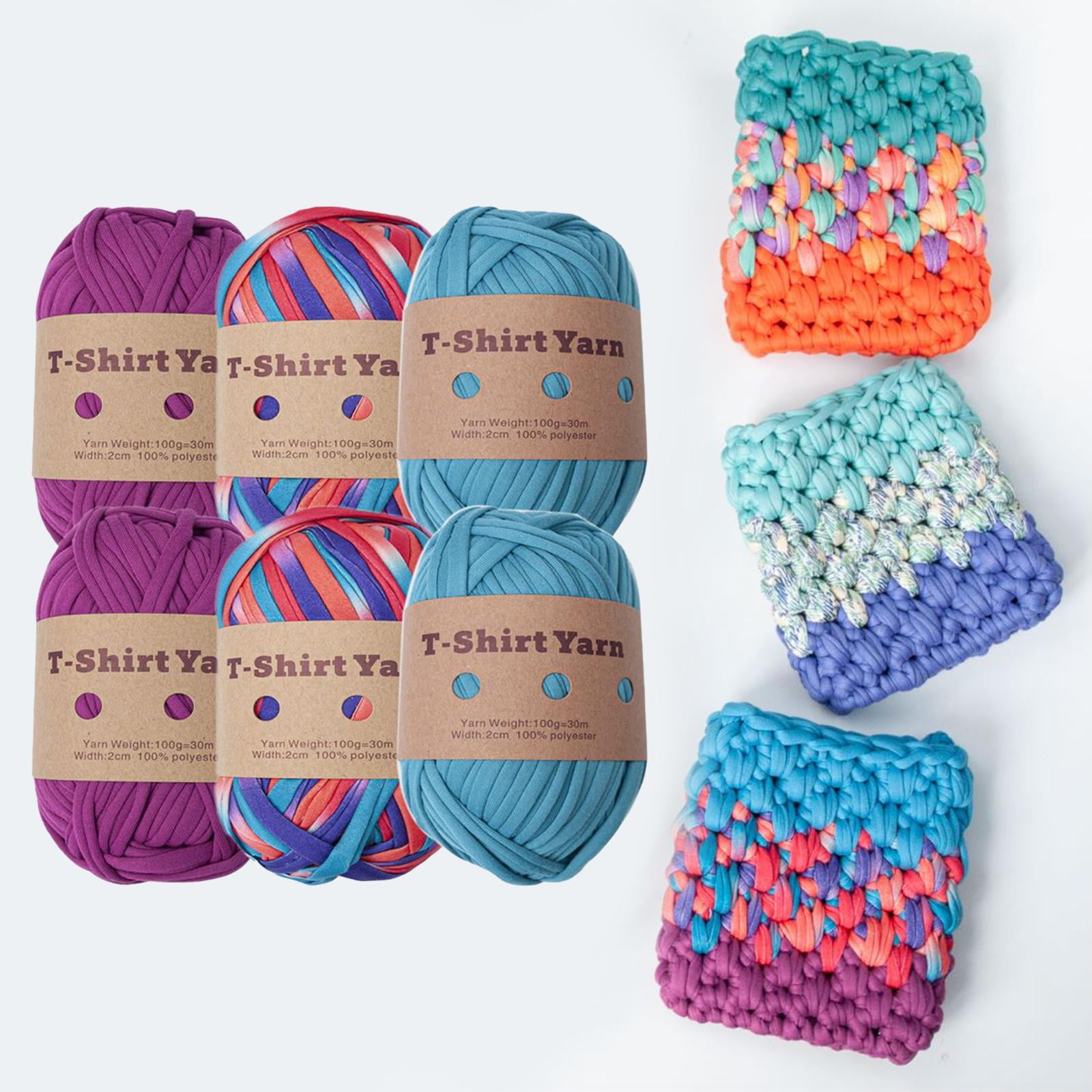 6 Pieces T Shirt Yarn Bag Making Material Crocheting Hand Knitting Hand Knit Tubular Yarn Weaving Thread Yarn for Macrame Hats Scarf Cushion Style C