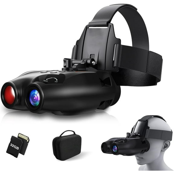 Night Vision Goggle Head Mounted Hands Free Infrared Night Vision Binoculars USB Rechargeable Night Vision Goggles with Head Strap 5X Digital Zoom 32GB SD Card Compatible with Helmet