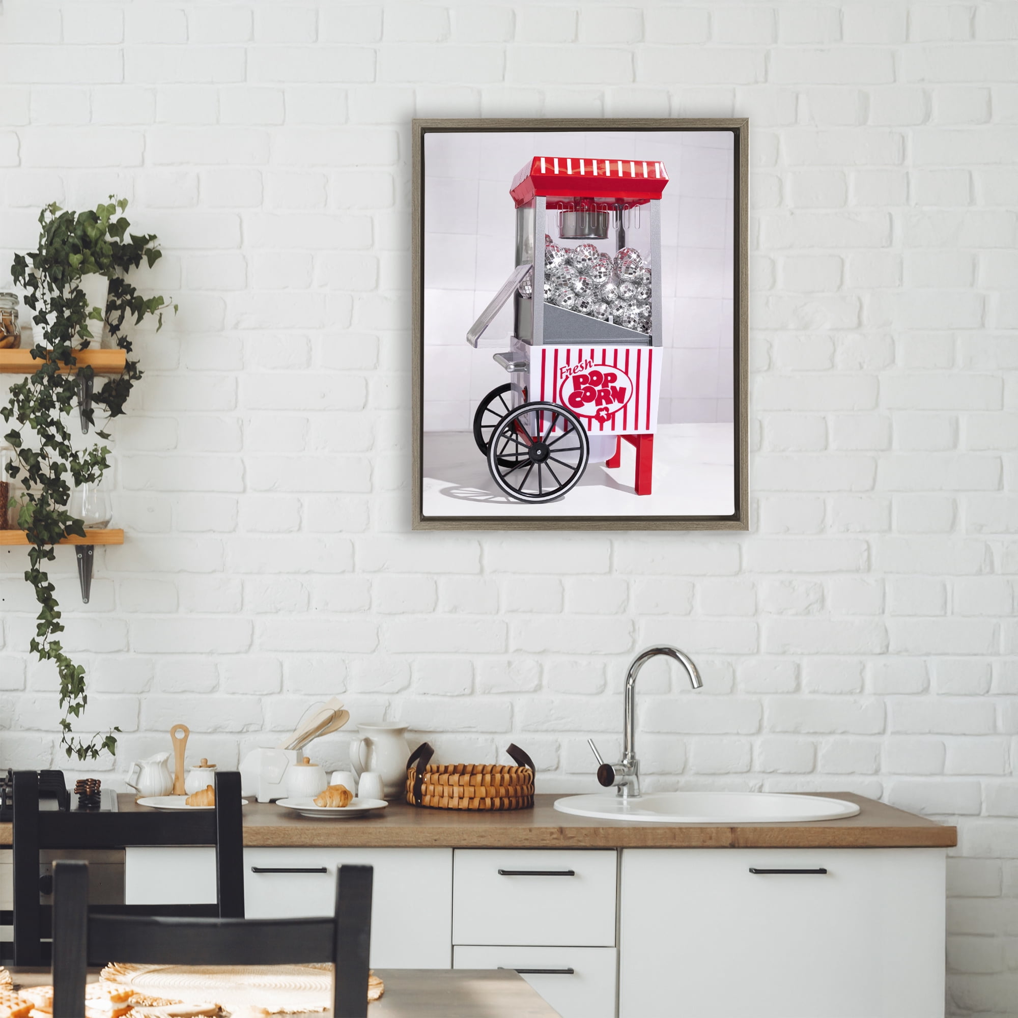 Stupell Industries Fun Disco Popcorn Machine Brown Framed Floater Canvas Wall Art, design by LISH Creative