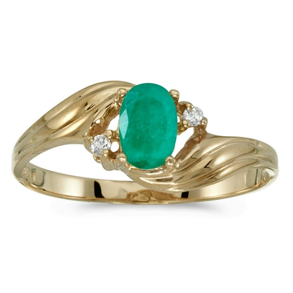 10k Yellow Gold Oval Emerald And Diamond Ring