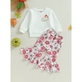 thumbnail image 2 of Lamuusaa Toddler Girls Halloween Outfits Cake Print Long Sleeve Sweatshirt and Elastic Floral Flare Pants Set Fall Clothes, 2 of 9