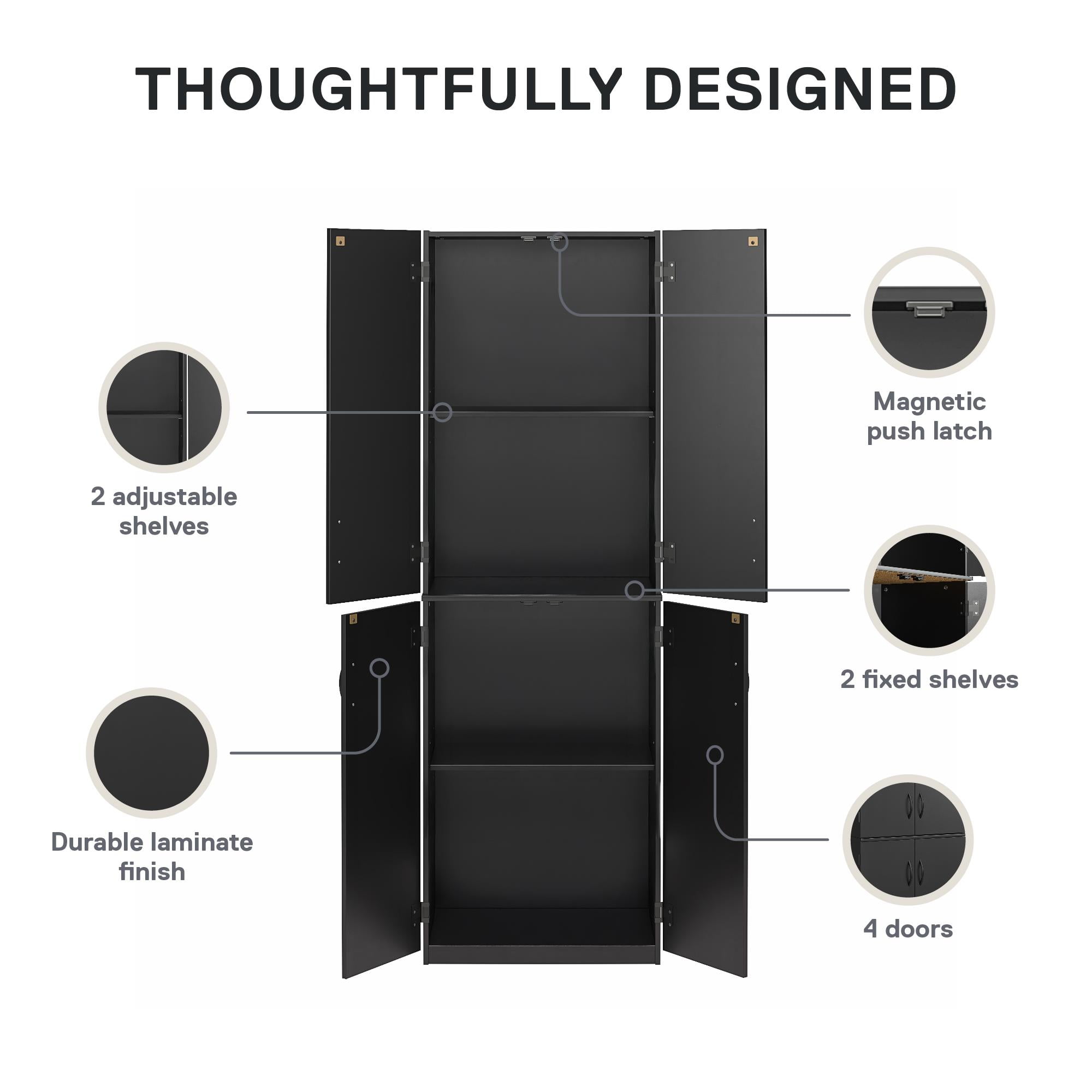 Mainstays 72" 4-Door Storage Cabinet, Black